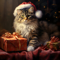 Santa Claus Cat Cute Kitten with Santa Claus Costume Christmas Season Image with Sweet Cat