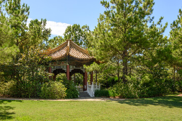Fototapeta na wymiar Japanese architecture in Hermann Park in Houston, Texas, USA