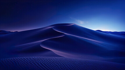 Desert Sand Dunes with Deep Blue Colors at Night - Generative Ai