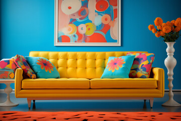 a retro inspired living room a vibrant patterned retro style