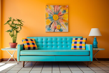 a retro inspired living room a vibrant patterned retro style