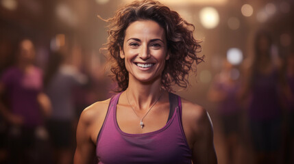 Middle-Aged Woman Smiling While Standing in a gym