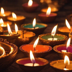 candles in the dark with ai generated. Oil lamp of Diwali