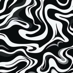 Vector seamless pattern with wavy brush strokes. Seamless horizontal banner with lines. Black and white wallpaper