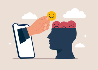 Add positive thoughts to negative people. Flat vector illustration