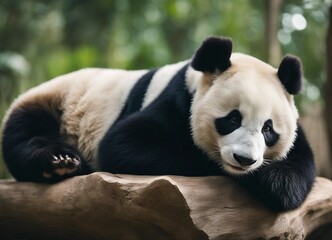 Fototapeta premium portrait of a lazy panda sleeping on a tree branch 