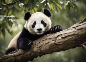 Obraz premium portrait of a lazy panda sleeping on a tree branch 