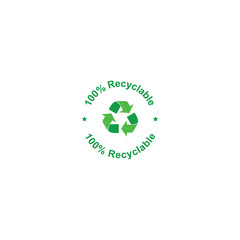 100% recyclable logo, circular label vector graphics