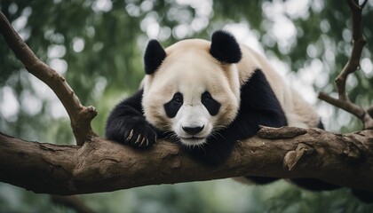 Obraz premium portrait of a lazy panda sleeping on a tree branch 
