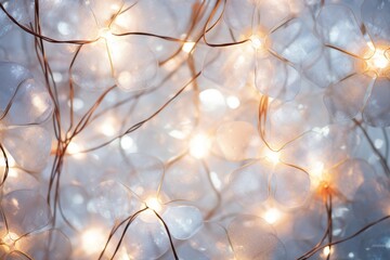 Glowing Christmas wallpaper with sparkling snowflakes and frosty details illuminated by the warm glowing light