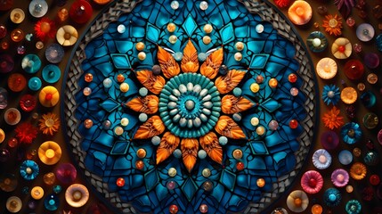 A mandala with patterns like a mosaic of gemstones, each shape reflecting the brilliance of a different color.