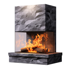 Fireplace with fire on transparent background