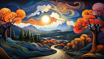 landscape, nature, sky, tree, forest, autumn, water, mountain, summer, mountains