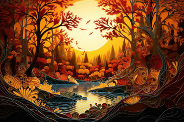 Autumn Woods Papercut Illustration