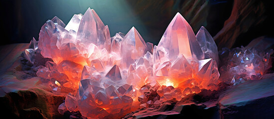 crystals on rock. AI generated. - obrazy, fototapety, plakaty