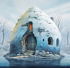 icy cold accommodation. AI generated.
