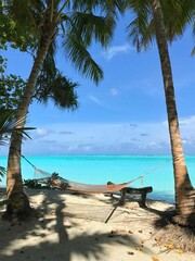 there is a hammock in the shade on the beach: Nalaguraidhu, Maldives