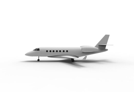 private jet side view with shadow 3d render