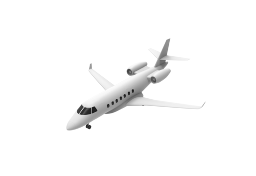private jet top view without shadow 3d render