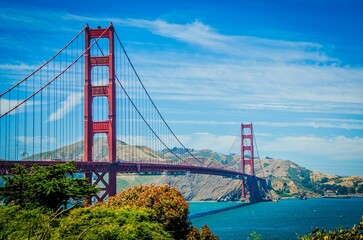 Picturesque view of the iconic Golden Gate Bridge in San Francisco, California,