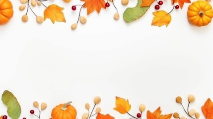 Obraz na płótnie Canvas Festive autumn decor from pumpkins, yellow leaves on a white background. Design for Thanksgiving day