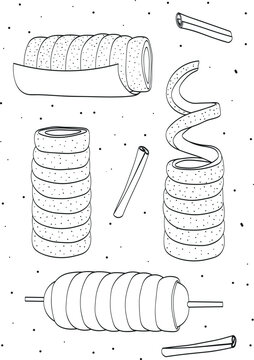 Chimney cake, kurtos kalacs sweet bread typical hungarian cake. Vector icon illustration	