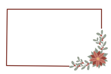 Christmas frame with red poinsettia flower.Design for New Year and Christmas cards, scrapbooking, stickers, planner, invitations