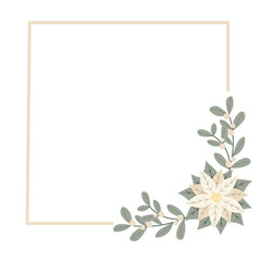 Christmas frame with white poinsettia flower.Design for New Year and Christmas cards, scrapbooking, stickers, planner, invitations