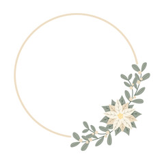 Christmas frame with white poinsettia flower.Design for New Year and Christmas cards, scrapbooking, stickers, planner, invitations