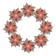 Christmas star, wreath of red poinsettia. Design for New Year cards, scrapbooking, stickers, planner, invitations