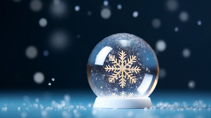 Fototapeta na wymiar Crystal snow globe with snow flakes and winter landscape 
