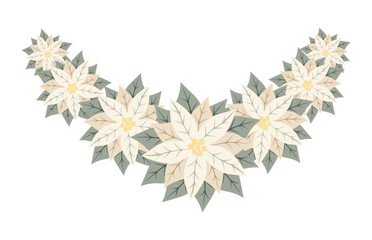 Decorative branch of white poinsettia flowers. Isolated floral New Year and Christmas decor for greeting card, invitation, holiday design