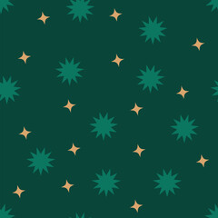 Seamless pattern with star-shaped geometric elements in green background. Print Ideal for Fabric, Textile, Wrapping Paper