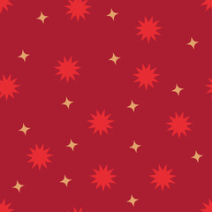 Seamless pattern with star-shaped geometric elements in red background. Print Ideal for Fabric, Textile, Wrapping Paper