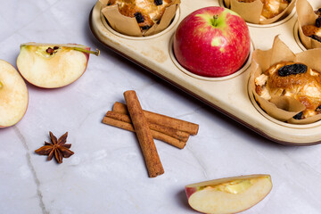 Homemade muffin with apples and raisins