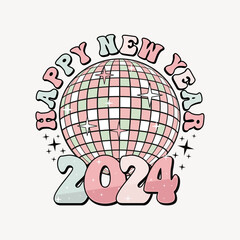 Happy New Year 2024 Logo. Abstract Hand drawn creative calligraphic vector logo design. Greeting concept for 2024 new year celebration