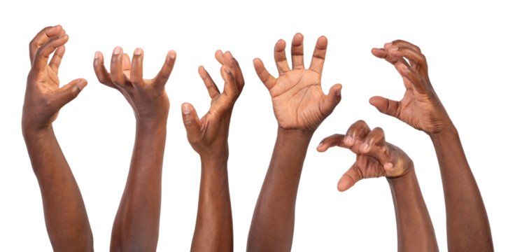 Scary zombie hands isolated on white or transparent background	