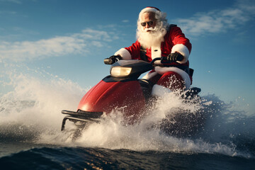 Fototapeta na wymiar Santa Claus on a jetski