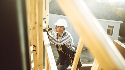 Obraz premium Constructorwhile working on the building, new housing development