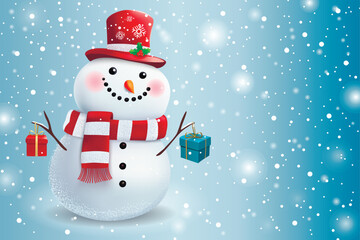 A smiling snowman with gifts for you.