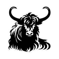 Yak Animal head vector silhouette illustration black color 