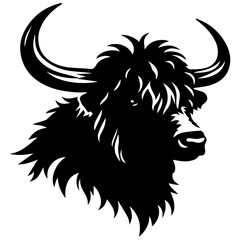 Yak Animal head vector silhouette illustration black color 