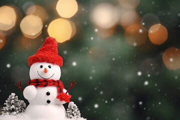 Cute Snowman Claus Doll with Copy Space on Vintage Christmas Tree Background - Created with Generative AI Tools
