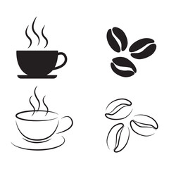 Coffee cup beans vector icon, coffee, cup, drink, cafe, tea, hot, mug, vector, icon, espresso, steam, illustration, white, cappuccino, beverage, caffeine, breakfast, aroma, symbol, black, brown, sign