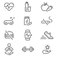 Healthy lifestyle vector icon set, icon, vector, set, symbol, icons, business, sign, web, illustration, heart, design, button, medical, internet, people, pictogram, love, computer, baby