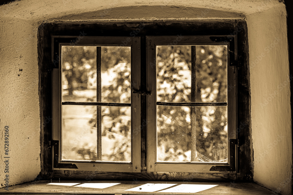 Poster old window at a farmhouse