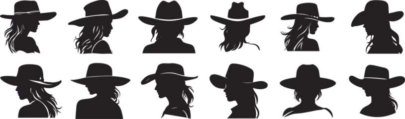 Poster Set of woman's head wearing cowboy hat © sacura