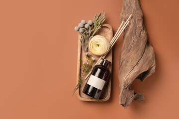 Scented oil for home with rattan sticks, luxury home perfume with woody and flowers fragrance....