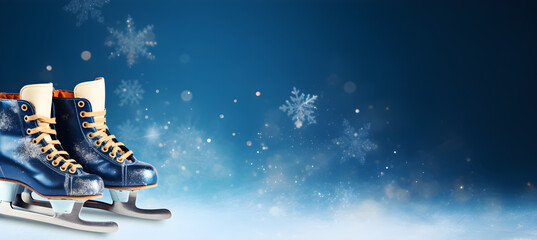 Christmas ice skates on blue background	 - obrazy, fototapety, plakaty