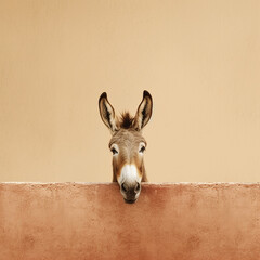 A photo of a donkey or mule, on a neutral beige background - obrazy, fototapety, plakaty